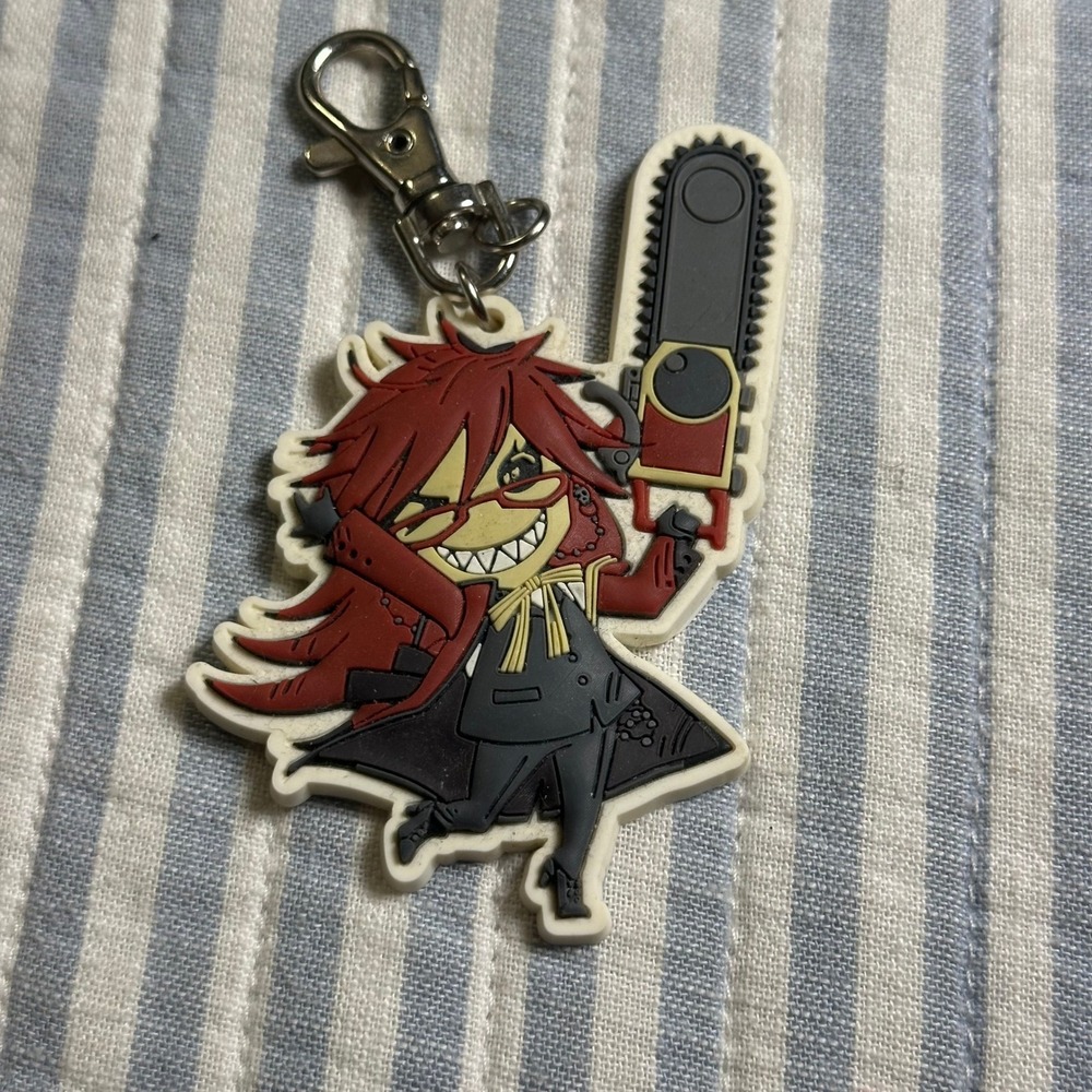 Black Butler Grell Sutcliff Rubber Keychain Anime Death Scythe Grim Reaper Red‎